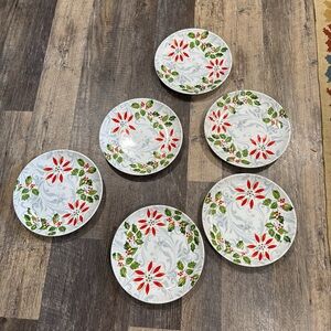 Temp-Tations Festive Holiday Poinsettia Dinner Plates - Red & Green on White